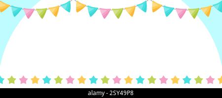 Festlicher Hintergrund mit bunten Fahnen und Sternen. Perfekt für Partyeinladungen, Banner und Designs für Kinder. Stock Vektor