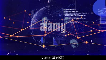 Abbildung von Diagrammen und Datenverarbeitung über den Globus Stockfoto