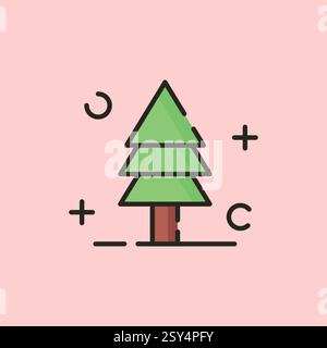 Logo Icon Linie Art Vektor Illustration Design Grüne Kiefer mit einem braunen Stamm, geeignet für naturbelassene Designs, Umweltkonzepte oder holida Stock Vektor