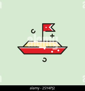 Logo-Vektor-Icon minimalistisches Design Rotes Papierboot mit einer Flagge, perfekt für Kinder Buchillustrationen, nauticalthemenbezogene Designs, Sommer-Poster oder gr Stock Vektor