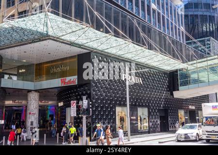 Prada, Luxusgeschäft im Einkaufszentrum Westfield, Stadtzentrum von Sydney, NSW, Australien, 2025 Stockfoto