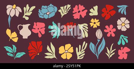 Set handgezeichneter Blumenmuster Stock Vektor