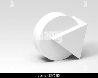 Ein minimalistisches Design mit geometrischem Objekt, das runde und dreieckige Formen vor weißem Studio-Hintergrund kombiniert und an moderne Ästhetik und c erinnert Stockfoto