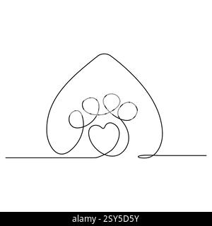 Hund Fußabdruck durchgehende eine Linie Zeichnung mit Tierpfote Symbol Umrissvektor Stock Vektor