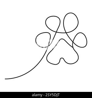 Hund Fußabdruck durchgehende eine Linie Zeichnung mit Tierpfote Symbol Umrissvektor Stock Vektor