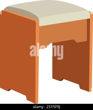 Ein Holzhocker mit einem weißen Kissen oben. Der Stuhl ist leer Stock Vektor