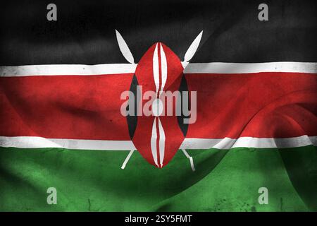 Kenia-Flagge im Vintage-Look – realistisch gewellte Stoffflagge Stockfoto