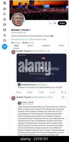 'X' - ehemals Twitter - Seite (Feb 2025) von US-Präsident Donald Trump Stockfoto
