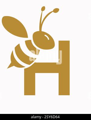 Initial Bee Logo auf Buchstabe H für Honey Bee Symbol Stock Vektor