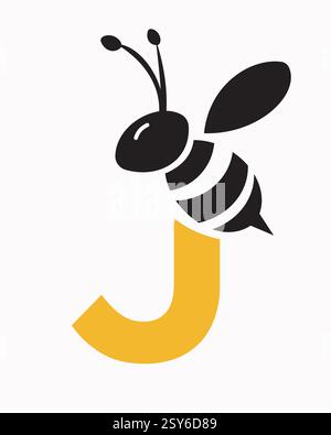 Initial Bee Logo auf Buchstabe J für Honey Bee Symbol Stock Vektor