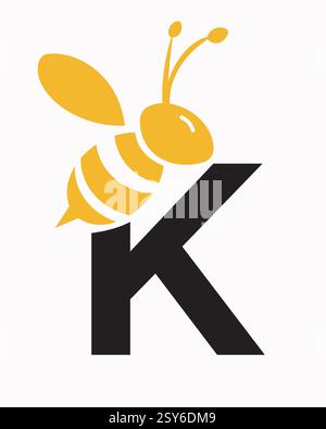 Initial Bee Logo auf Buchstabe K für Honey Bee Symbol Stock Vektor