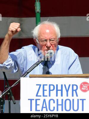 Der ehemalige Präsidentschaftskandidat Bernie Sanders sprach am 16. September 2016 bei einer Kundgebung für den Kandidaten Zephyr Teachout im Hasbrouck Park in New Paltz NY Stockfoto