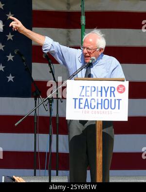 Der ehemalige Präsidentschaftskandidat Bernie Sanders sprach am 16. September 2016 bei einer Kundgebung für den Kandidaten Zephyr Teachout im Hasbrouck Park in New Paltz NY Stockfoto