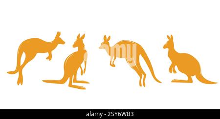 Vektorsatz von Känguru-Silhouetten. Australische süße Beuteltiere Stock Vektor