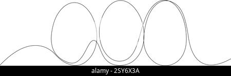 Durchgehende, einzeilige Zeichnung von drei Eiern. Minimalistisches Design in Schwarz-weiß für die Osterferien. Vektorillustration, bearbeitbare Kontur Stock Vektor