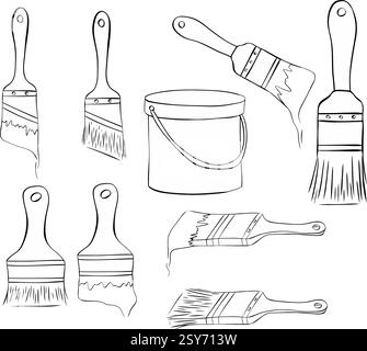 Malerwerkzeuge Pinsel mit Farbe können eingestellt werden. Isolierter grafischer Strichtinte-Illustrationsvektor auf weißem Hintergrund Stock Vektor