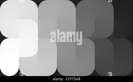 Minimalistisches abstraktes Hintergrunddesign mit einer dicken, geschwungenen Linie, die über einen schwarzen Hintergrund fließt. Der Verlauf wechselt von weiß zu grau zu schwarz Stock Vektor