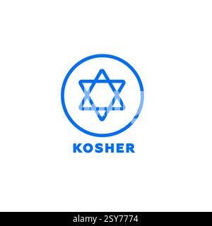 Star of david Emblem, das die Zertifizierung koscherer Lebensmittel in blauem Kreis darstellt Stockfoto