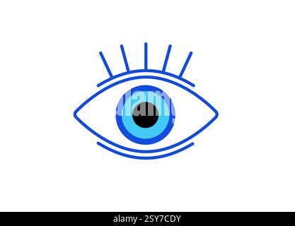 Blaue und blaue Augen-Ikone mit Wimpern in minimalistischem Liniendesign Stock Vektor