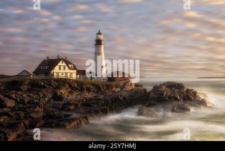 Portland Head Light ist ein historischer Leuchtturm in Cape Elizabeth, Maine. Die leichte Station sitzt auf dem Kopf des Landes am Eingang des primären shippin Stockfoto