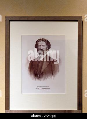 Wien, Österreich. Johann Strauss (25. Oktober 1825 in St. Ulrich bei Wien, † 3. Juni 1899 in Wien) Wohnung an der Praterstraße im 2. Bezirk, die Wohn- und Arbeitsräume der ursprünglichen Wohnung sind heute Musikerdenkmal, Jugendporträt Johann Strauss, Lithographie (Reproduktion) Stockfoto
