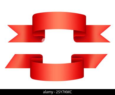 Leuchtend rote Bänder im realistischen 3D-Stil. Elementdesign, 2er-Set. Vorlage für Emblem oder Logotyp. Vektorillustration isoliert auf weißem Hintergrund Stock Vektor