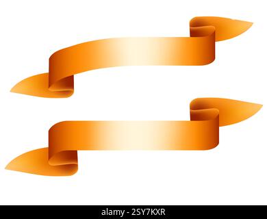 Orangefarbene rote Bänder im realistischen 3D-Stil. Elementdesign, 2er-Set. Vorlage für Emblem oder Logotyp. Vektorillustration isoliert auf weißem Hintergrund Stock Vektor