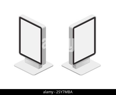 Isometrische zwei vertikale digitale Werbeflächen. Moderne Reklametafeln, leerer Platz für Werbebanner. Vektorillustration isoliert auf weißem Hintergrund Stock Vektor