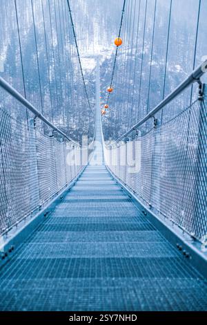 Todtnauer Brücke im Winter – schneebedeckter Wald und malerische Schwarzwaldlandschaft, Süddeutschland Stockfoto