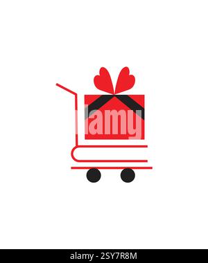 Geschenklogo mit Trolley anzeigen, Geschenkvorlagen für Online-Shopping-Geschenke Stock Vektor