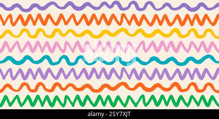 Handgezeichneter welliger Pinselhintergrund. Abgeschnittenes horizontales Vektormuster. Stock Vektor