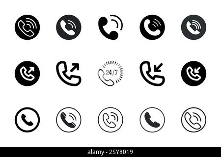 Anrufsymbol Set isolierte Leitung Vektor-Illustration Stock Vektor