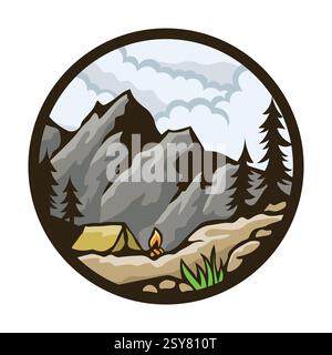 Camping- und Abenteuer-Illustration-Logo mit Campus-Vektorabzeichen. Stock Vektor
