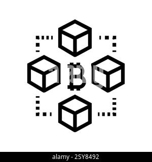 Symbol für schwarze Linie des Blockchain-Systems Stock Vektor