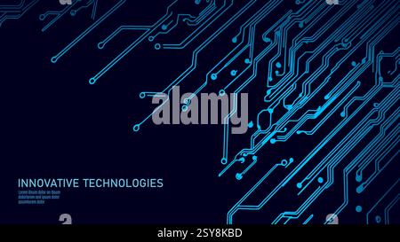 Hintergrund zur Leiterplattentechnologie. Blaue Linien verbinden Datenpunkte. Für futuristische Design-Präsentationen. Flacher, minimaler dunkelblauer Vektor Stock Vektor