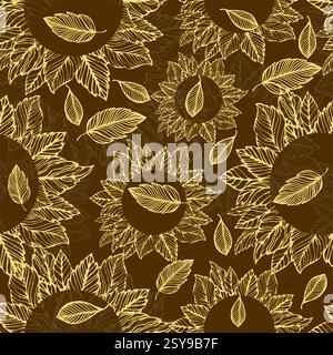 Abstrakter nahtloser Hintergrund hinterlässt Blumen. Modernes Blumen- und Blumenmuster. Zeichenmuster von Hand. Nicht AI, Vektorillustration Stock Vektor