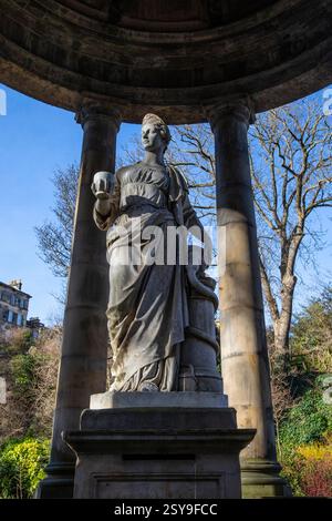 Edinburgh, Schottland - 17. Februar 2023: St. Bernards Well on the Water of Leith in Edinburgh, erbaut im Stil eines runden griechischen Tempels wi Stockfoto