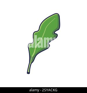 Frischkräuter-Konzept. Niedliches Rucolablatt. Illustration des Vektor-Zeichentricksymbols. Umrichte Arugula im Doodle-Stil. Isoliert auf weißem Hintergrund. Stock Vektor