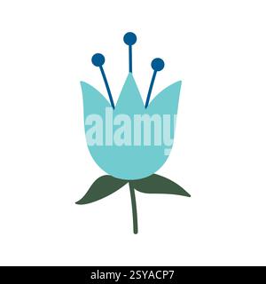 Glockenblume isoliert auf weißem Hintergrund. Doodle-STYLE. Symbol „Hand gezeichneter Vektor“. Handgezeichnete Vektor-blaue Flover-Illustration. Stock Vektor
