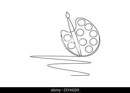 Farbpalette Pinsel durchgehende einzeilige Zeichnung und minimalistischer Stil isolieren Konturvektorsymbol Stock Vektor