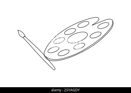 Farbpalette Pinsel durchgehende einzeilige Zeichnung und minimalistischer Stil isolieren Konturvektorsymbol Stock Vektor