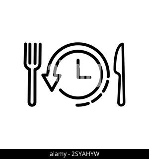Intermittierendes Fastenessen mit Uhr-Kunst-Icon-Vektor Stock Vektor