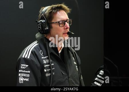 SHOVLIN Andrew; Renningenieur des Mercedes AMG F1 Teams während der Formel 1 Aramco Vorsaisontests 2025 der FIA Formel 1 Weltmeisterschaft 2025 vom 26. Bis 28. Februar 2025 auf dem Bahrain International Circuit in Sakhir, Bahrain Stockfoto