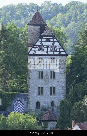 Schloss Buchenbach, Mulfingen-Buchenbach, Fachwerk, Mittelalter, Jagsttal, Jagst, Hohenlohe, Deutschland, Europa Stockfoto
