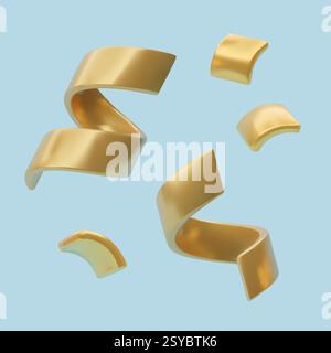 Realistische 3D Gold Konfetti lockige Bänder festliche Elemente Set dreidimensionale Vektor Illustration Stock Vektor