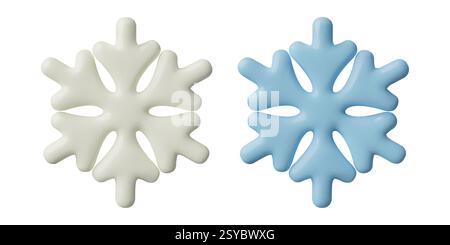 Weiße und blaue Schneeflocken Minimal 3D Icon dreidimensionale Hochglanz-Winterdekoration aus Kunststoff Stock Vektor