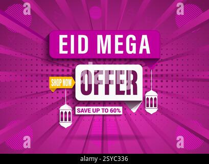 Ramadan Kareem Sale Webbanner victor Designvorlage. Exklusiver EID-Rabatt, Flash-Verkauf, Mega-Angebot mit realistischem Farbband. Eine Vorlage für eid. Stock Vektor