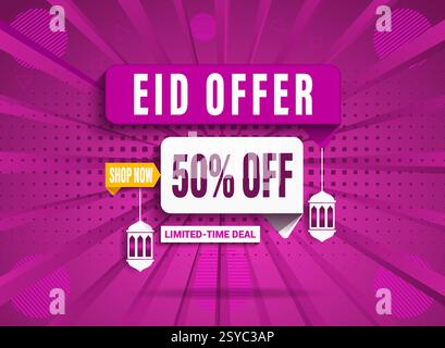 Ramadan Kareem Sale Webbanner victor Designvorlage. Exklusiver EID-Rabatt, Flash-Verkauf, Mega-Angebot mit realistischem Farbband. Eine Vorlage für eid. Stock Vektor
