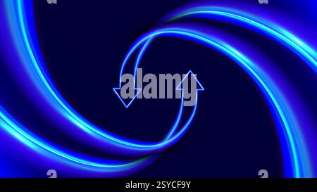 Zirkulationspfeile in Bewegung. Auf- und Abwärtstrends. Futuristischer 3D-Neon-Style. Unternehmen, persönliches Wachstum, schnelles Ergebnis. Innovationstechnologie und Finanzen Stock Vektor