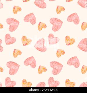 Nahtlose Vektorillustration mit bunten Herzen und Blättern auf hellem Hintergrund für kreative Designprojekte Stock Vektor